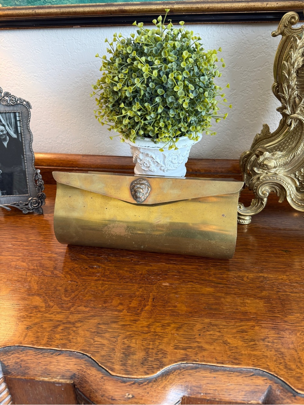 Vintage Brass Envelope Mailbox w/ Lion Head Detail - Picture 14 of 16